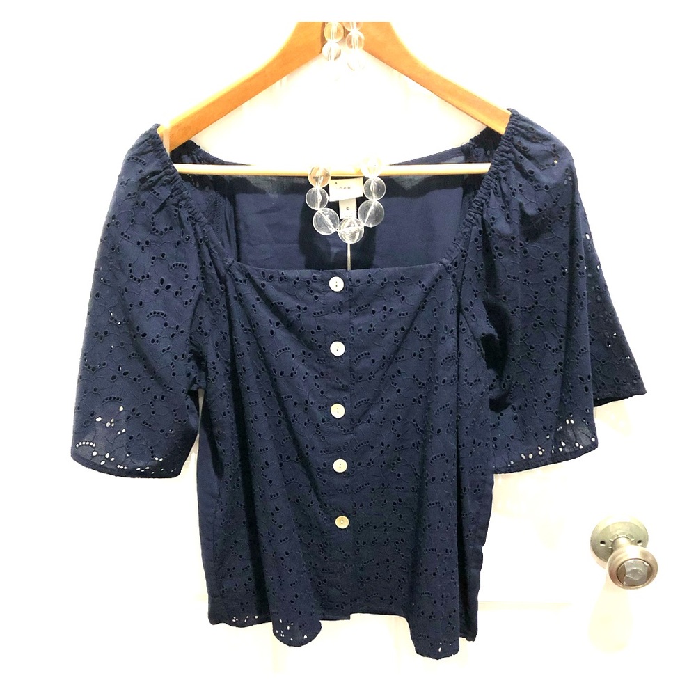 NWT Navy Eyelet Top